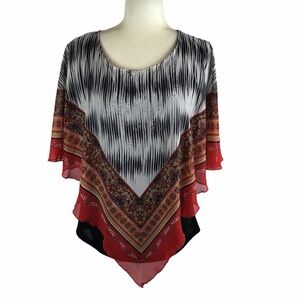 B.L.E.U Women’s Size L Layered Blouse Top Handkerchief Style